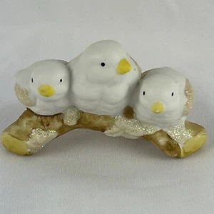 Bird Figurine 2.5" Three White Birds on Branch Porcelain Glitter - Picture 1 of 5