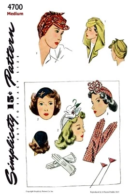 4700 Simplicity Turban Hat & Gloves Pattern 40's Medium - Image 1 of 4