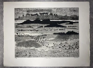 GRAVUR SIGNIERT JACQUES RAMONDOT. "AUF NIEDRIGER MEER". 29/140. BRETAGNE EBBE - Bild 1 von 5