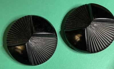 (2) Vtg 1&3/4" BLACK CELLULOID? HOLLOW APPLIED SHANK “BOW TIE” COAT BUTTONS-R117 - Image 1 of 2