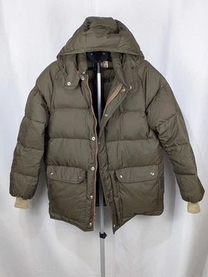 Swan Brand Down Products Hooded Parka Coat Olive Green Size Medium Zip Button  - Image 1 of 4