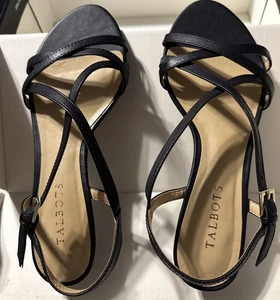 Talbots Women’s 7.5M Black Capri Cross Straps Sandals Leather Upper New In Box - Picture 1 of 11