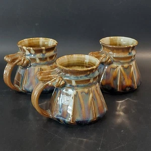 RARE TOM EDWARDS Faceted Studio Art Pottery Mugs Set Of 3 Signed 80s Limited Art - Picture 1 of 8