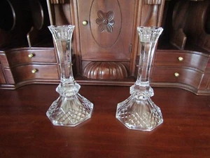 Vintage Crystal Glass Candle Holders 24% Lead Made in USA Set of 2 Excellent - Picture 1 of 12