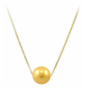 "Collar de cadena de oro amarillo 14K genuino perla dorada 14K 9-9,5 mm 16"" o 18" - Imagen 1 de 2