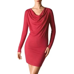 Wolford Women's Lipstick Red Long Sleeve Cowl Neck Cool Wool Dress Jersey L Glam - Picture 1 of 15