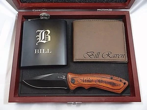 6 Bräutigam Geschenkset, Klappmesser, Holzgriff, Kolben, Leder Geldbörse, Bestman - Bild 1 von 2