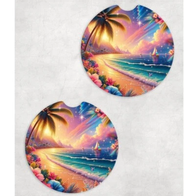 Juego de posavasos para coche neopreno océano playa tema soporte para bebidas goma Foto 1 de 2