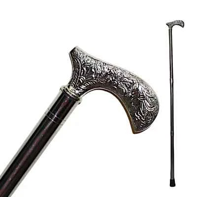 Reale Acciaio Inox Passeggio Bastone Originale con Argento Darby Manico Regalo - Immagine 1 di 4