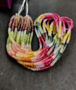 100%Natural Multi Sapphire Faceted Tyre Shape 4mm Beads 16" Wheel Shape Gemstone - Picture 1 of 5