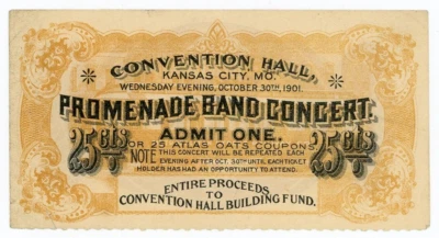 Usa/Kansas City-Promenade Band Concert ...  25 Cents ... 1901 ... *AU*🤩Admision - Image 1 of 2