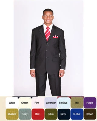 Men's Basic Polyester 3 button Jacket with Pant Suit Set Black By Milano Moda  - Image 1 of 4