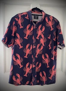 Alpha Beta Lobster Print Size Large Short Sleeve Button Down 100% Cotton Shirt - Picture 1 of 5