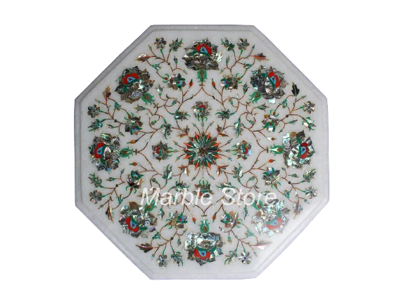 18" Marble Side/End Table Top Pietra Dura Floral Inlay Art Handmade Work - Image 1 of 1