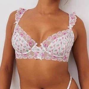 NWT FOR LOVE & LEMONS BLOOM FLORAL EMBROIDERED PLEATED UNDERWIRE BRA 38C - Picture 1 of 6