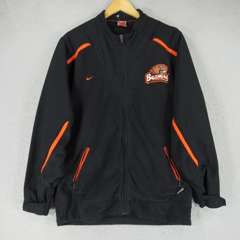 VINTAGE Oregon State Beavers Jacket Mens Large Black Orange Fleece Pullover Nike Cover