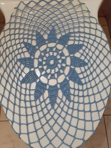 HANDMADE CROCHET ROUND TOILET COVER IN LIGHT BLUE - Picture 1 of 1