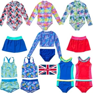 Girls Tankini Set Long Sleeve Swimsuit Rash Top Skirt UPF50 School Sport Holiday - Picture 1 of 42