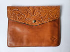 Patricia Nash Tooled Leather Envelope Clutch Bag Tech Tablet Case Chestnut Brown
