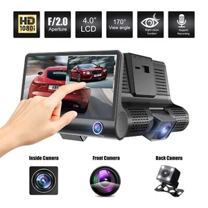 Touchscreen Auto DVR 4" 3 Linsen Dashcam vorne hinten Videorekorder Kamera 1080P - Bild 1 von 12