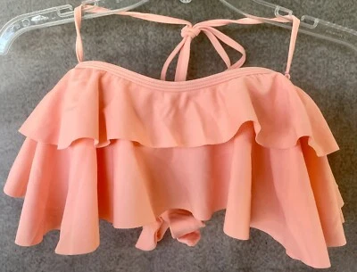 COCOSHIP Bikini Top Retro Boho Flounce Sz Small Peach Orange Pink Swimsuit Women - Изображение 1 из 4