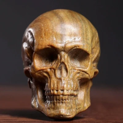 YZ250 - 2" Green Sandalwood Carving Figurine : Gothic Skull - Image 1 of 4