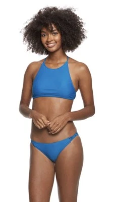 Top de bikini de natación VOLCOM XS para mujer nuevo simple liso azul océano corto Foto 1 de 4