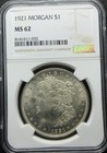 1921 MORGAN SILVER DOLLAR COIN NGC MS 62