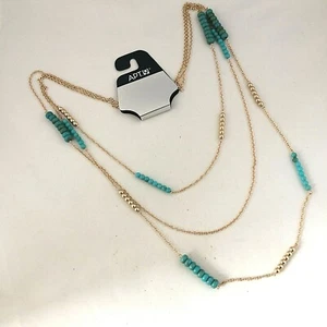 NE328 DESIGNER INSPIRED GOLD TONE METAL BLUE BEAD GEMSTONE CHAIN NECKLACE - Picture 1 of 1