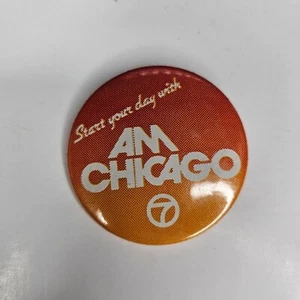 Vintage AM Chicago Oprah Start Your Day Orange Pinback Pin Button Vest - Picture 1 of 3