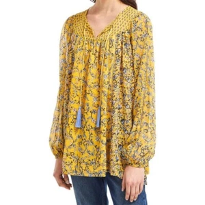 French Connection Savana Sheer Peasant oversized Blouse Tan Size M Yellow  - Picture 1 of 14