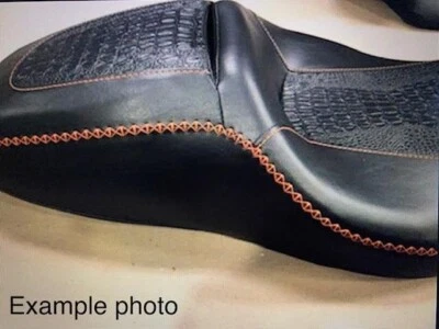 Black Vinyl Motorcycle Seat Cover Upholstery Orange Rare Cross Stich for Harley Foto 1 de 4