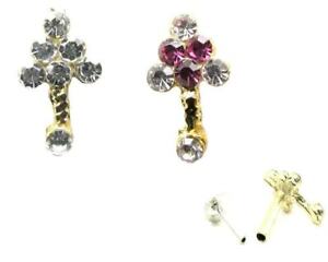 2pc Gold Plated White Pink Rhinestones Nose Stud Nose Ring Nose Pin