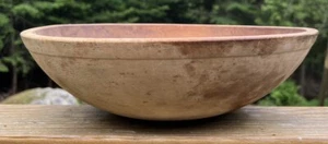 Antique Large Wood Dough Salad Chopping Bowl 15” X 14” Out Of Round Maine Estate - Picture 1 of 12