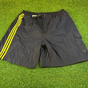 Adidas Swim Trunks Cargo Pocket Athletic Shorts 3 Stripe Y2K Navy Mens XXL - Picture 1 of 10