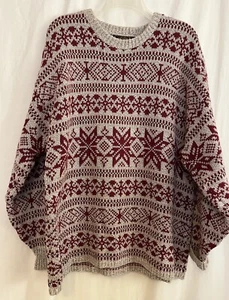 Suéter De Colección Eddie Bauer Para Hombres XL Gris/Rojo Borgoña Fair Isle Grueso Tejido EXCELENTE - Imagen 1 de 3