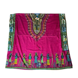 Women African Print Dashiki Short Caftan Dress Beach Cover Up Kimono Free Size - Picture 1 of 13