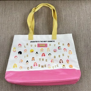 Benefit “Laughter is the Best Cosmetic" White, Pink Canvas Makeup Tote Bag - Picture 1 of 4
