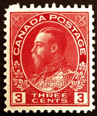 Canada #109 3c Carmine 1923 King George V  Fresh Mint LH - Image 1 of 2