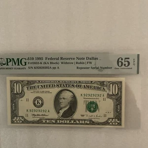 FR#2032-K $10.00 FRN Super Repeater SER# 92929292 PMG 65 EPQ - Picture 1 of 3