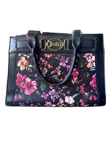Juicy Couture Medallion Floral Satchel Tote Black Multi Color Purse Gold Logo - Picture 1 of 16
