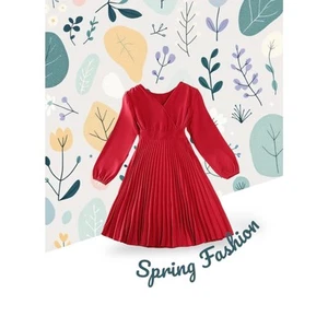 Kids Toddler Girls Spring Summer Solid Ruffle V Neck Dress Size 8 - Picture 1 of 6