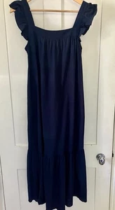 The White Company Women's Navy Blue Seersucker Frill Cotton Midi Dress, Size 10 - Picture 1 of 9
