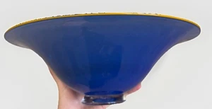 RARE 1996 HAND SIGNED Erik Eiserling HandBlown 11” Footed Bowl Iridescent Cobalt - Picture 1 of 10