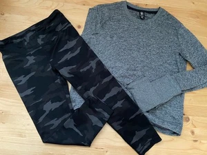 Athleta Girl M 8/10 Gray Long Sleeve Loose Fit Pullover + Capri camo Leggings - Picture 1 of 9
