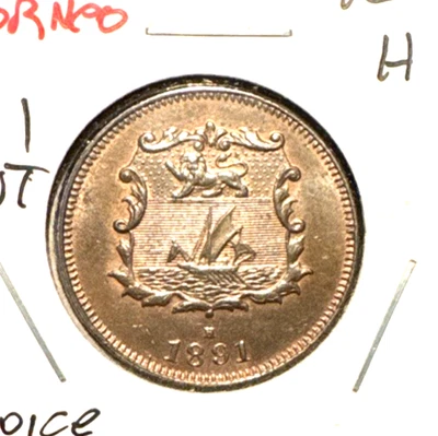 British North Borneo 1891 H half Cent KM 1 RB Unc (w) - Image 1 of 2