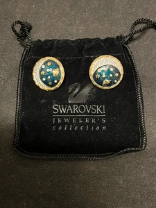 SWAROVSKI SWAN CELESTIAL MOON STARS SATURN PAVE CRYSTALS BLUE ENAMEL EARRINGS - Picture 1 of 6