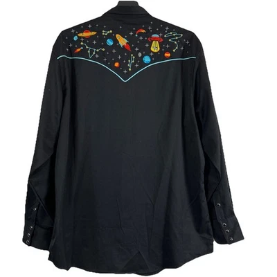 Roper Black Outer Space Embroidered Pearl Snapped Down Western Shirt 3Xl - Image 1 of 4