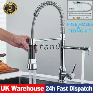 Modern Monobloc Pull Out Kitchen Mixer Tap Dual Spout Spray Single Lever Chrome - Picture 1 of 13