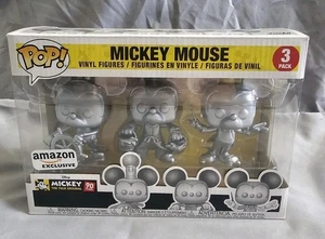 FUNKO POP Mickey Mouse 90TH ANNIVERSARY SILVER 3 PACK DISNEY AMAZON EXCLUSIVE - Picture 1 of 8